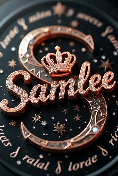 Cerate a realistic psot
 for  the name " SAMLEE " . all  letter   black diamond facial and golden fonts. The first  letter  is adorned  with a rose diamond  crown,  and the remaining  letters  are made of rose gold,
   And another  letters white  golden wr...