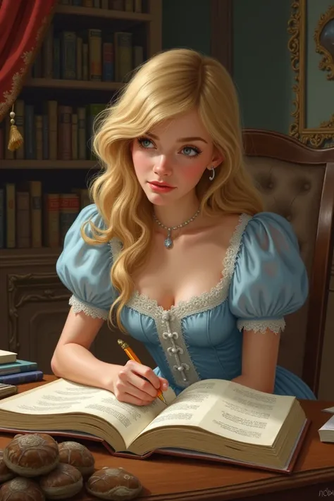 Give me a picture of Cinderella studying