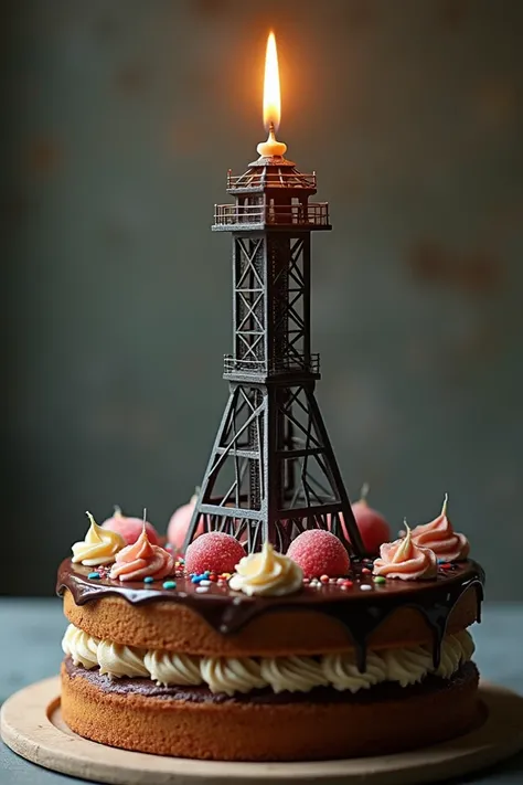 A picture of the Rottweiler test tower on a cake as a candle