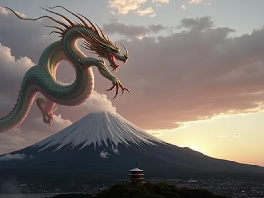 Real dragon god above Mt. Fuji