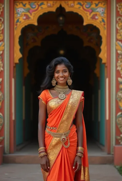  , the most beautiful woman ever , indian , thick , dark skin , 35 year old   , light green eyes , divine beauty  . posing , posing in beautiful hindu   temple doorway , wearing beautiful  saree and blouse , bride , supermodel , full body pose , ancient ri...