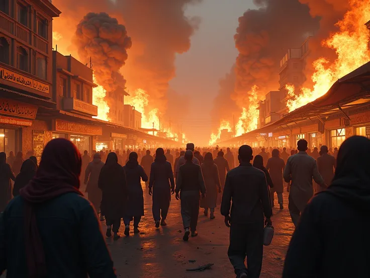 people of pakistan protest and fire market and houses