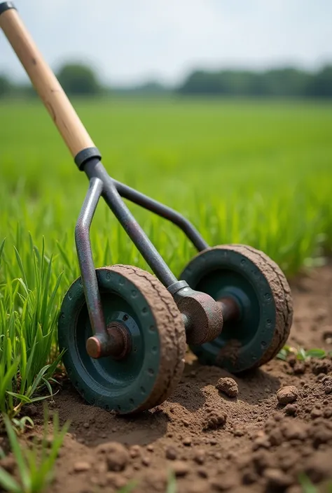 Un outil agricole manuel pour biner un champ de maïs 