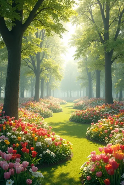 Create an image having beautiful flowers in the park 