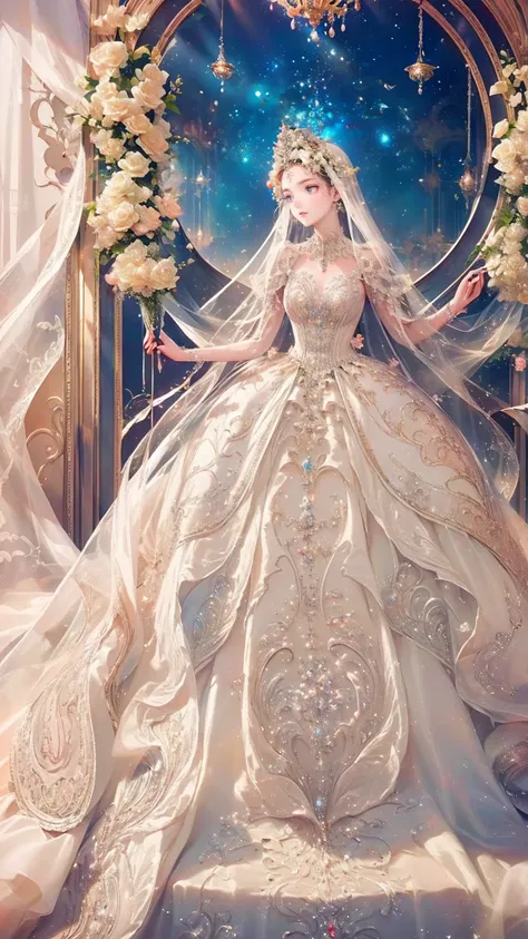 (( anime art style)),(masterpiece),( best quality), ( super detailed),(( very delicate and beautiful )),(((Alone))),(( Full Body Portrait)),((( Princess in a Gorgeous Princess Ball Gown and Voluminous Full Length Hoop Skirt))),((crinoline)),,((Standing in ...