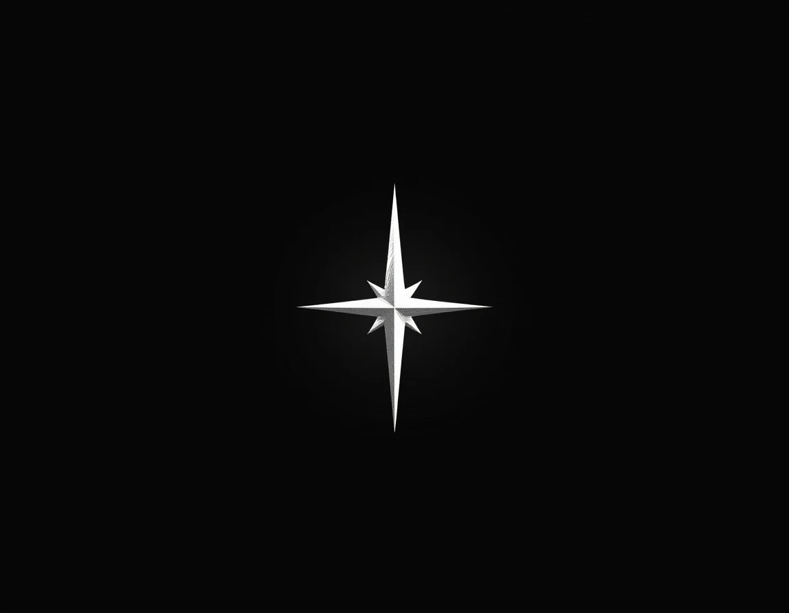 a stylized compass in white on a black background, symbolizing guidance and correct choices.