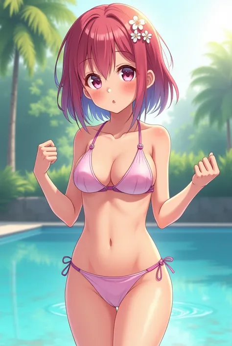 Give me a anime girl with too small swimming shut