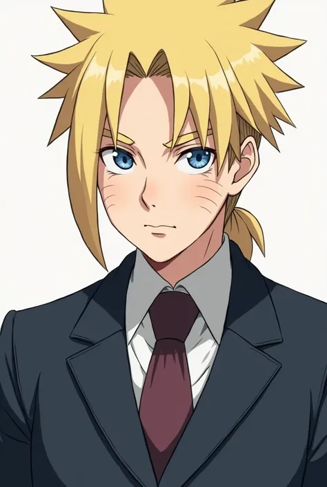 An anime style art of Boruto uzumaki, well mannered,well groomed,smart,blonde hair,blue eyes,short mullet,in his 20s,formal wear