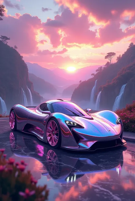 Toyota dream art contest. Create very very beautiful enchanting colourful drawings of dream car with beautiful background. Please very very colourful beautiful with scenery 