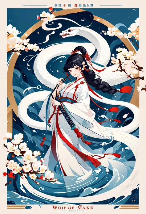 cover page, The Legend of the White Snake, Bai she zhuàn , flat Design, vector illustrations, graphic illustration, detailed 2d illustration, flat illustration, digital illustration, digital artwork,