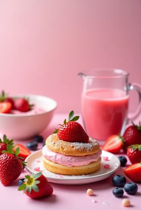 PINK BREAKFAST  ( mini torta de strawberry + jugo de strawberry +  blueberries  + strawberry + yogurt de strawberry)