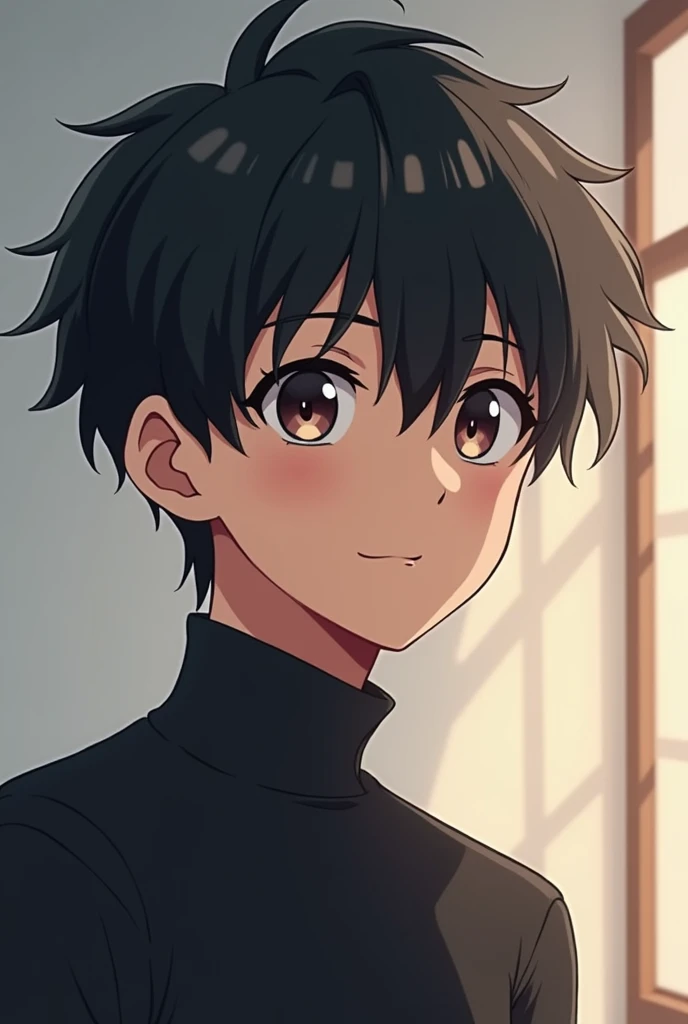 Faire une image de personnage danimé avec nos tetefais un personnage  de couleur de peau noir jeune et beau avec pas beaucoup de cheveux et qui a environ 12 ans  