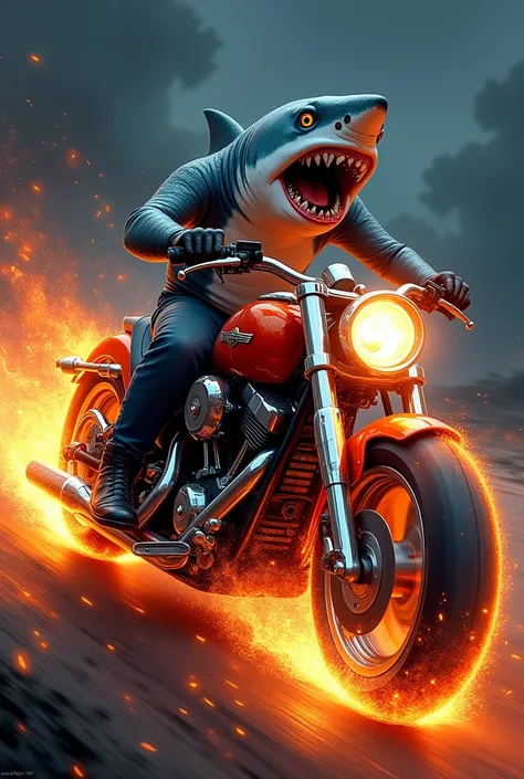 Shark with flaming motorcycle stencil 