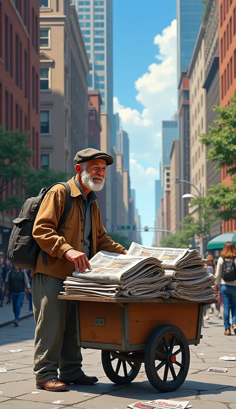 a newspaper seller on street 