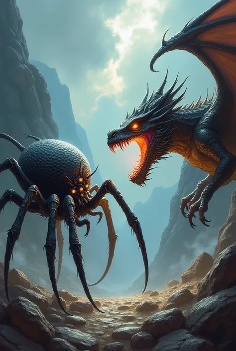  spider and  dragon  facing each other 