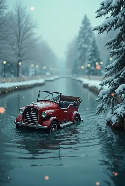 Montagne russe, wagon accident dans leau, tout ça dans une ambiance de Noël romantique image abstrait sans spoil pour couverture de livre