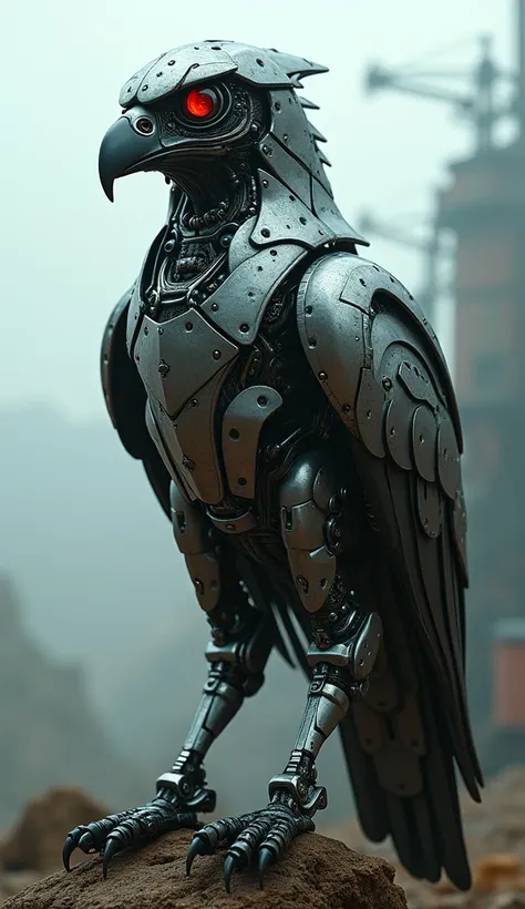 Hawk with the body and the head of a robot