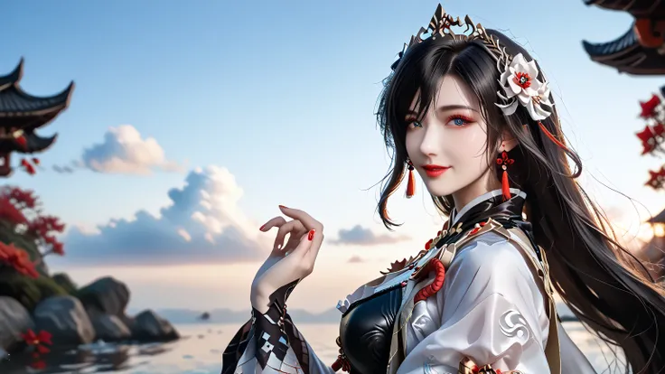 ( perfect detail : 1.5, 8K Wallpaper, masterpiece,  is the best quality,  super detailed) A woman, Empress, Delicate facial features, Black Hair, Fine Hair, Tie hair, Golden Embroidered Dragon Robe ,, 星空background, Empress ( is the best quality, 8K, master...