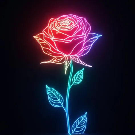 A vibrant and intricate best photo of a rose. The rose is illuminated with shiny radiant Neon lights light streaks of light emanating from its petals, creating an ethereal glow. These light streaks are multicolored, transitioning from deep reds to blues an...