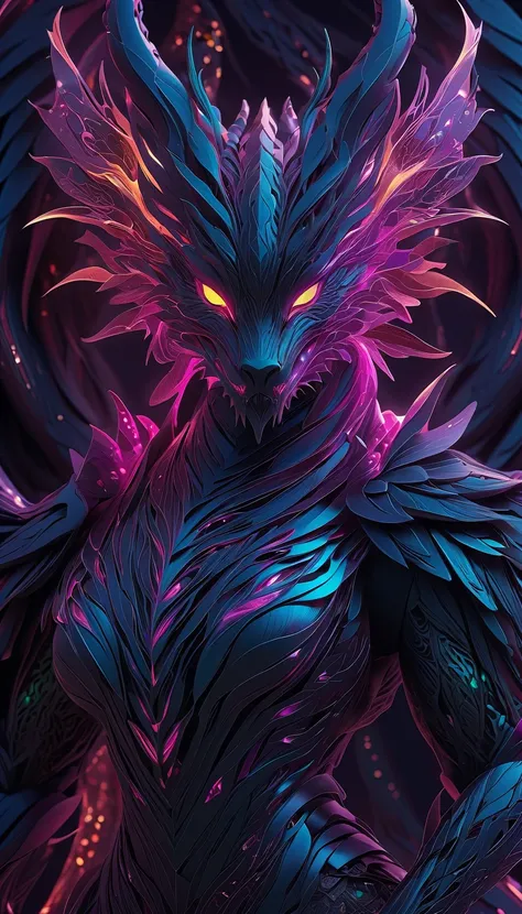 Masterpiece, best quality :1.3), ultra-detailed, intricate, 8k, HDR, wallpaper, dynamic action, colorful color scheme, ((full body, looking into the camera)), Dragon Woman, (detailed red eyes, scale-covered face, jagged mouth), dead scales, black, purple, ...