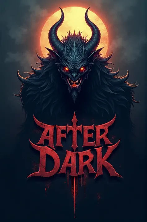  Logo for a team with the name of After Dark , that represents the dawn ,  that is grim and has a fantastic creature that is terrifying but shows power. dark colors.