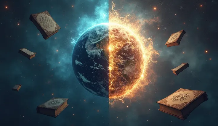  12 A cosmic vision of the Earth divided into chaos and order, with the Lost Books floating between the two halves .
