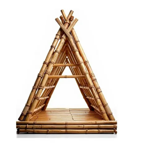 bamboo structure with several bamboos in the shape of a triangle on a white isolated background