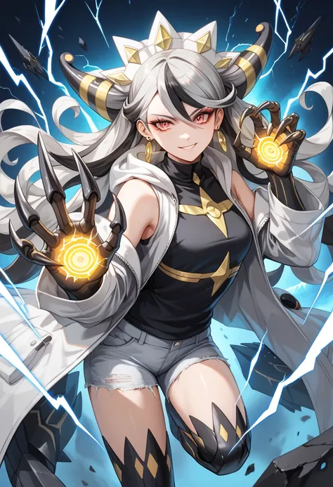 (masterpiece, best quality:1.2), (absurdres, highres, ultra-detailed), (perfect anatomy), 
1 Japanese (Pokémon Giratina) woman,((Pokémon Giratina)),
22yo,beautiful eyes00 , 
 ((multicolored hair , dark gray hair, silver hair, light silver hair))),
absurdly...