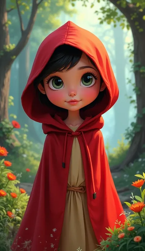 The  girl wearing red riding hood, Disney cartoon style big eyes