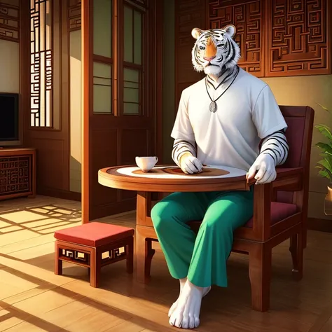 Masterpiece, HD, high resolution, high quality, best quality, super detailed. Solo character alone, multiple views. Fantasy art.
{{(A 60-years-old male-humanoid-white-tiger:(appearance: white tiger head. real white tiger face. white tiger light-blue eyes. ...