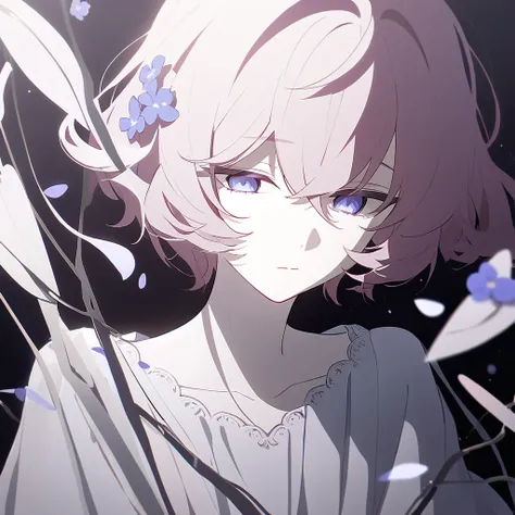 *Hoshi, with his almond-toned skin, now sported longer, curly crimson hair, a softer contrast to his usually dull eyes.  The white hospital gown, patterned with small purple and blue flowers, hung loosely on his slender frame, accentuating his delicate fea...