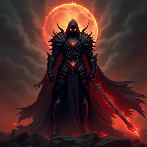 create a logo of a dark paladin dominated by fiery red