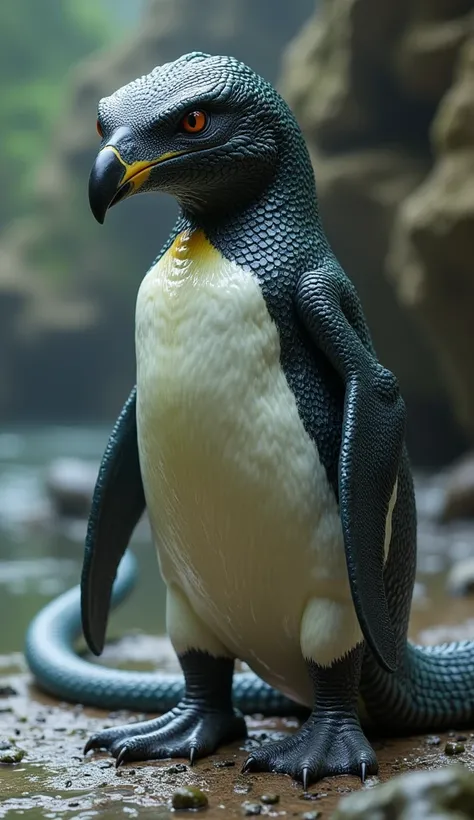 Realistic image of penguin and snake hybrid powerful and scary 