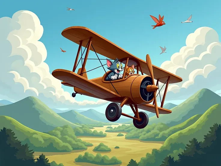 TOM AND JERRY FLYING AN AEROPLANE