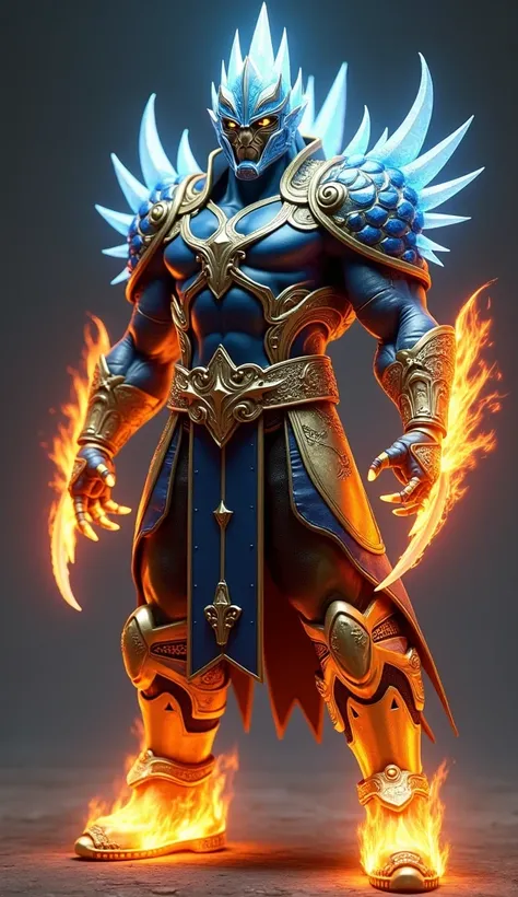  The hybrid of Sub-Zero and Scorpion is an imposing creature ,  a fusion of ice and fire , of light and shade ,  that radiates supernatural power with every move .  His appearance is a fierce mix of the two legends ,  with elements of both warriors fused i...