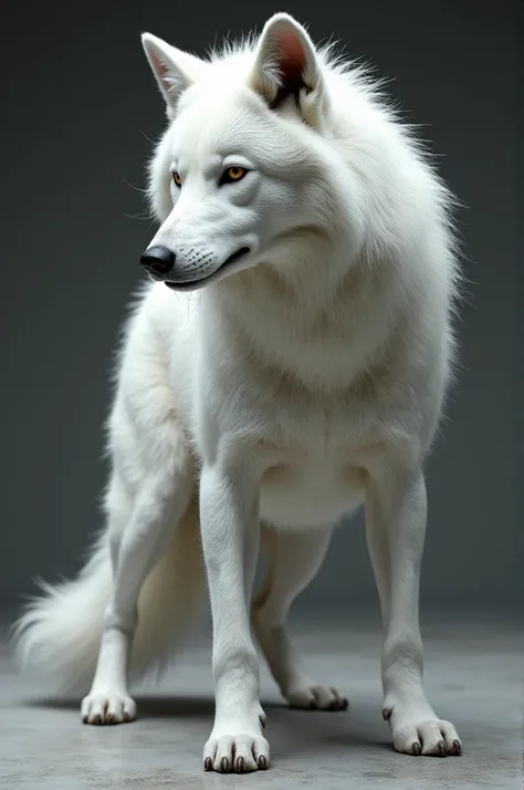  Make a white humanoid wolf , With a huge penis
