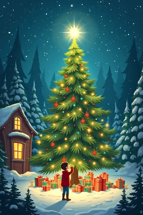  The Magic Christmas Tree
Gender : fancy /  Adventure
Summary :  A boy discovers that his familys Christmas tree has magical powers. When touching it,  is transported to a world where all the Christmas legends come to life .
Initial Scene :
: "dad,  the tr...