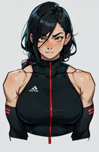 perfect female anatomy muscular girl big breasts empty eyes embarrassed black hair yellow eyes pale skin perfect female anatomy perfect female anatomy