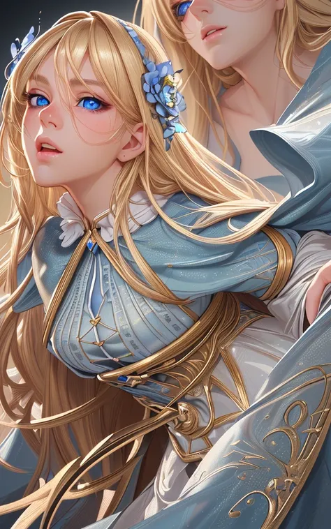 best quality, masterpiece, ultra detailed, highres , 8k, extremely detailed CG, super detailed skin, detailed beautiful face and eyes, highly detailed background, Blue eyes, blond long hair, 