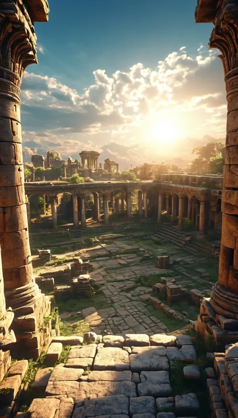  Ancient City Ruins ， Majestic Architectural Ruins，Traces of Time ，8k， epic picture ， movie lights，Movie perspective， Ultra HD， rich in detail ，Ultra-realistic， master works