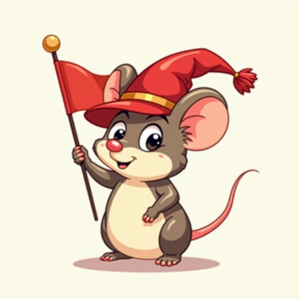 Cartoon of a mouse with a red hat and a red flag, by Pogus Caesar