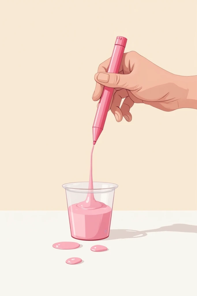 Easy drawing with a pen pouring strawberry yogurt mixture into small containers