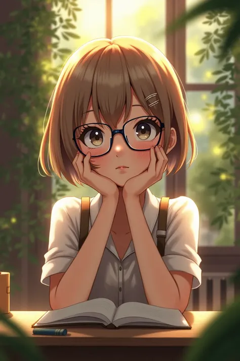 a girl with glasses with short light brown hair 