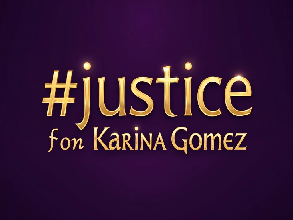 create a typography of the phrase " #Justice for Karina Gomez" in gold letters with a purple background
