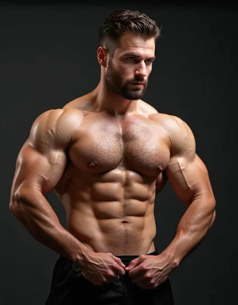 (50 Centimetre circumference biceps:1.8), (proportional muscles over whole body to biceps:1.7), (chest hair:1.5), perfect six pack, (highly defined muscles with fibre level detail:1.9), vascular muscles. attractive European Man, h3nr4, Handsome, blue colou...