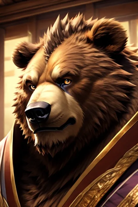 Bear Beast Mans Bust Shot。A gentle face。 anime style。