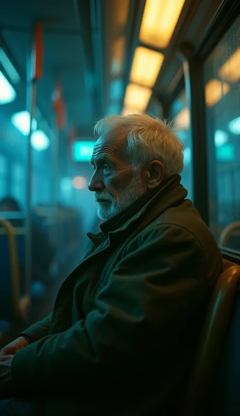   analog film photo, (Art品,  high resolution:1.3),
Give me a scary picture ， about an old man sitting on a bus
，32k Quality 。 Master Photography Composition ， Master Leonardo da Vincis late coloring ， strong color atmosphere and warm contrast ， Classy，Movi...