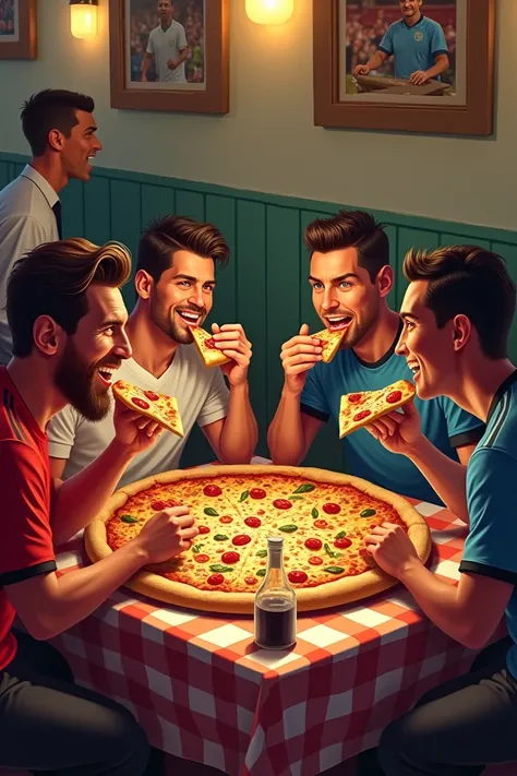 I want Messi to eat a pizza with Ronaldo, Bella and Mardona 