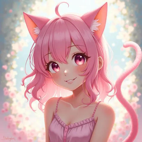 Woman with cute pink hair cat ears