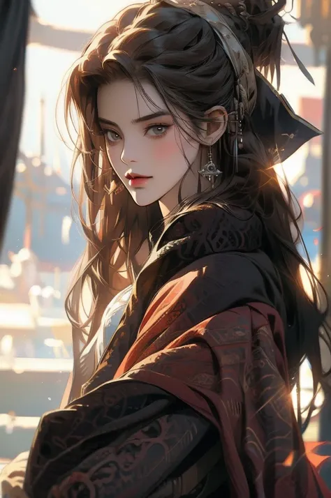 pirate woman with dark hair on a boat